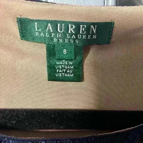 Lauren Ralph Lauren Navy Blue Lace Sequin Gathered Stretch Dress - Picture 8 of 9